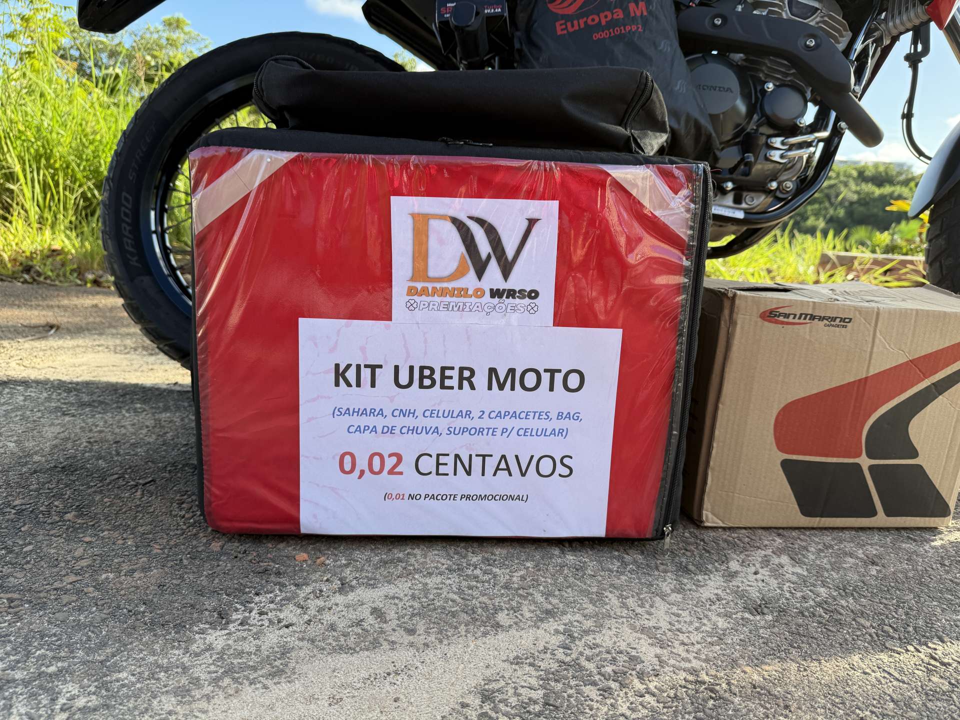 KIT UBER MOTO ou 30 MIL - SAHARA, CNH, CELULAR, 2 CAPACETES, CAPA DE CHUVA, BAG, SUPORTE P/ CELULAR